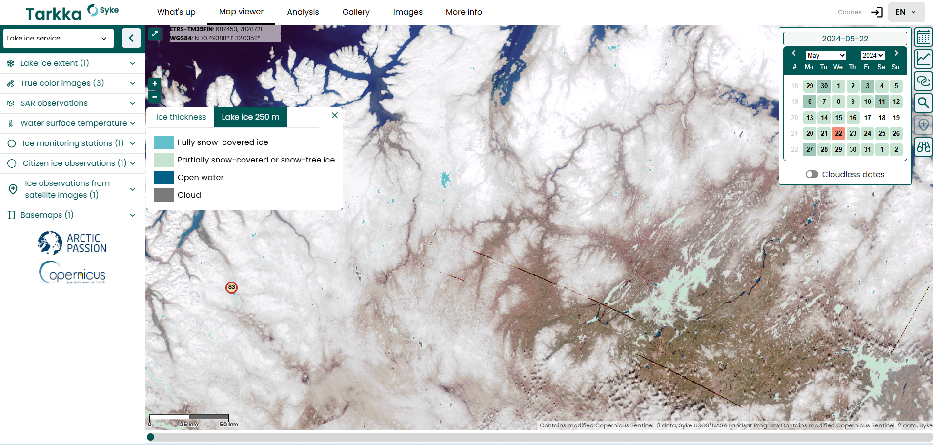 A screenshot of the online Lake Ice Service.
