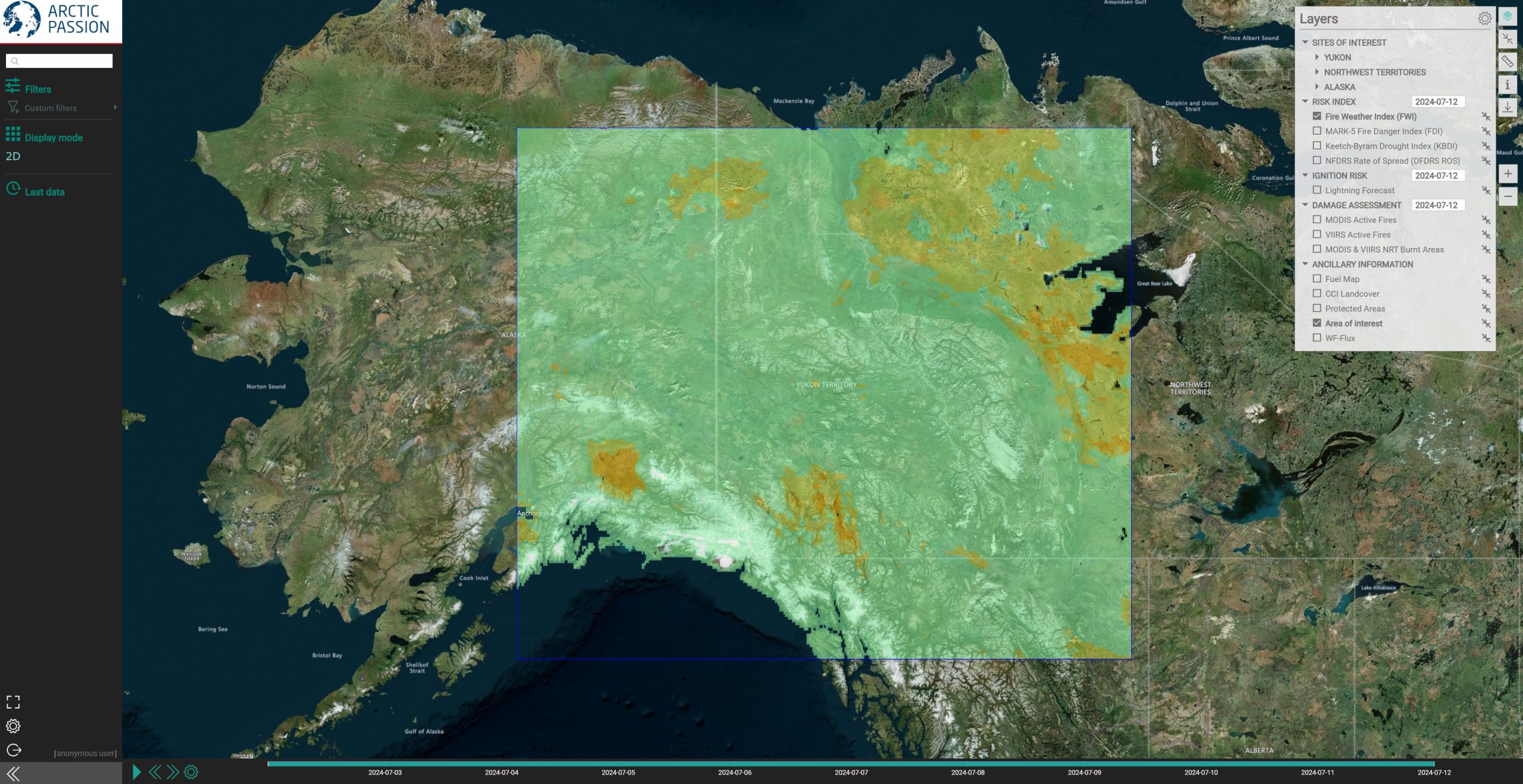 A screenshot of the INFRA map over Alaska/Canada. 